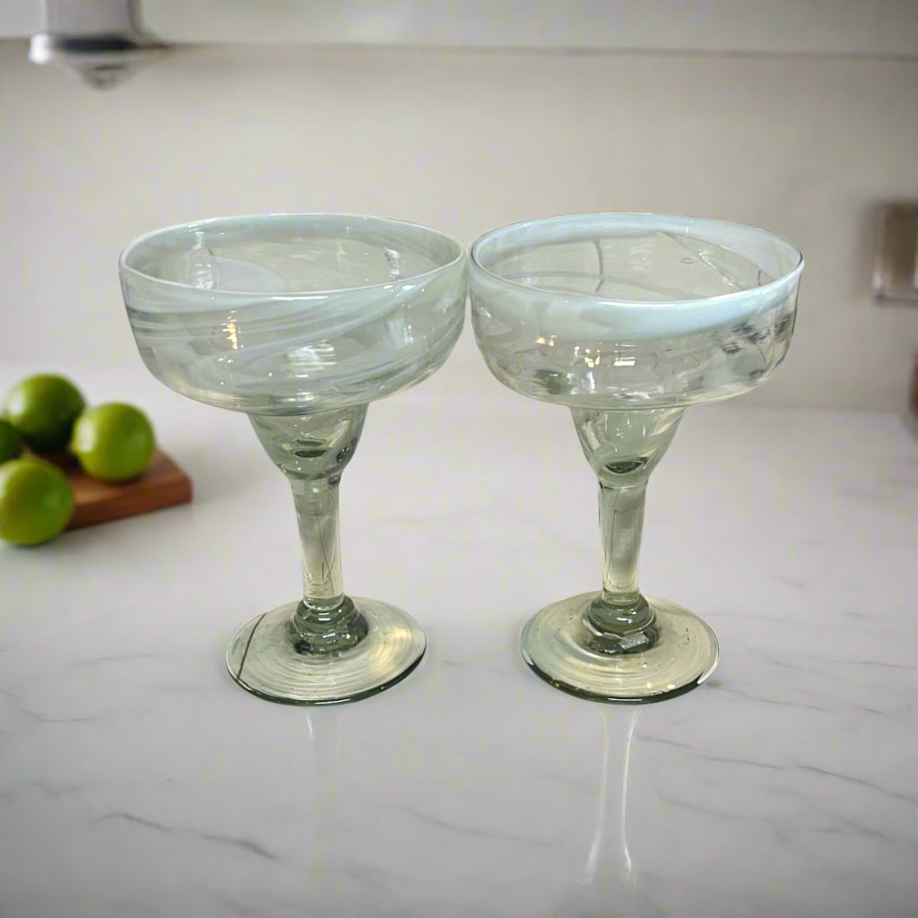 White Swirl Margarita Glass | Hand Blown Mexican Barware